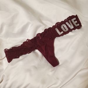 Rare bling Love Pink maroon laced thong